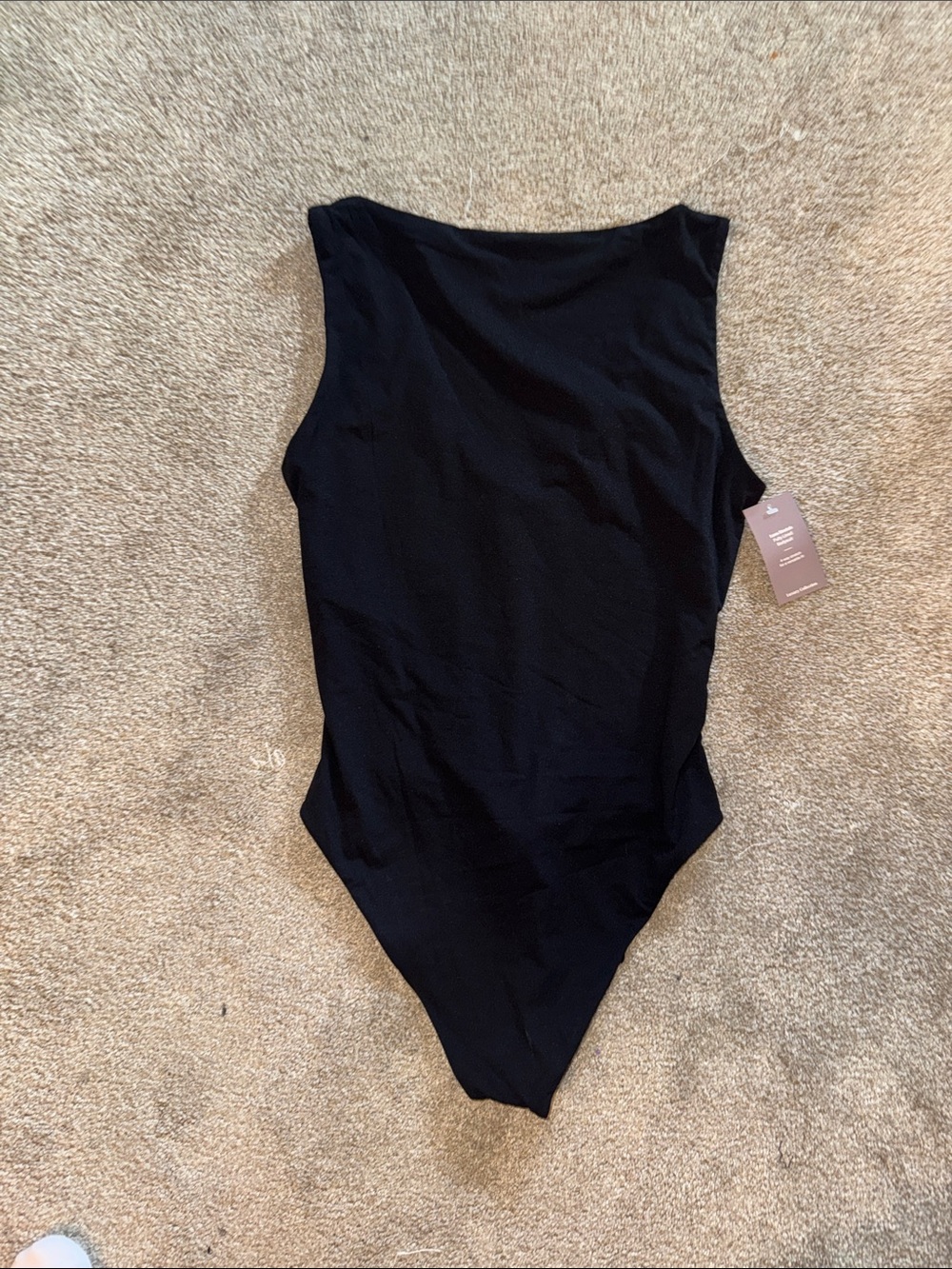 Auden Black Sleeveless Scoop-Neck High-Cut Bodysuit Thong Back